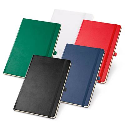 Bloco de Anotações de Couro Sintético com Capa Dura, Fechamento em Elástico e 80 Folhas sem Pauta Personalizado