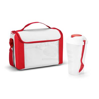 Bolsa Térmica de Poliéster com Copo para Salada e Talheres Personalizada
