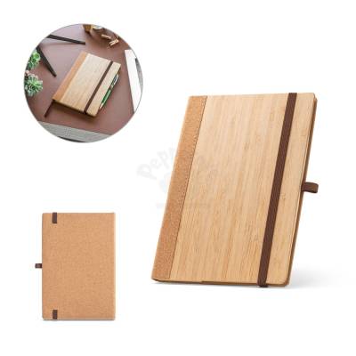 Caderno A5 Capa Dura em Bambu e Cortiça com Pauta Personalizado