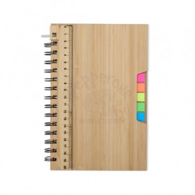 Caderno A5 com Capa de Bambu, Pauta, Régua e Marcadores Personalizado