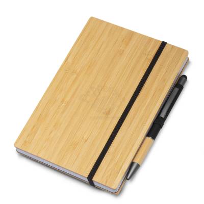 Caderno com Capa Dura de Bambu, Elástico e Suporte para Caneta Personalizado