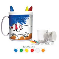 Caneca Infantil de Plástico 300ml com Refil para Colorir e Gizes de Cera Personalizada