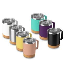 Caneca Térmica de Aço Inox 350ml com Tampa e Base de Cortiça Personalizada