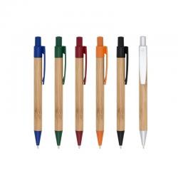 Caneta Esferográfica de Bambu 14 cm com Clip Plástico Personalizada
