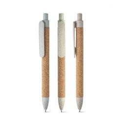 Caneta Esferográfica de Cortiça com Clipe e Detalhes em Fibra de Trigo Personalizada