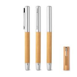 Caneta Roller de Bambu e Aço Inox Personalizada