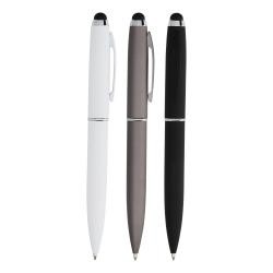 Caneta Touchscreen de Metal Emborrachada com Carga Azul Personalizada