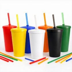 Copo de Plástico com Tampa e Canudo 450ml Personalizado