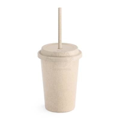 Copo Ecológico de Fibra de Bambu 450ml com Tampa e Canudo Personalizado