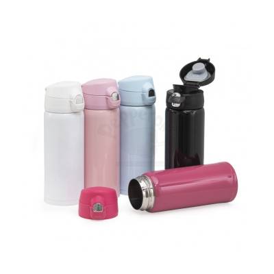 Garrafa de Metal Inox 400 ml com Tampa Plástica e Abertura Automática Personalizada