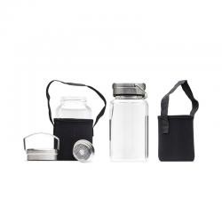 Garrafa de Vidro Borossilicato 650ml com Tampa de Alumínio e Peneira Infusora Personalizada
