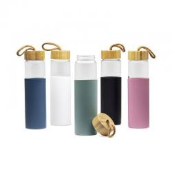 Garrafa de Vidro com Tampa de Bambu e Luva de Silicone 750ml Personalizada
