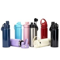 Garrafa Térmica de Aço Inox 304 com Bico Flip e Canudo 600ml Personalizada