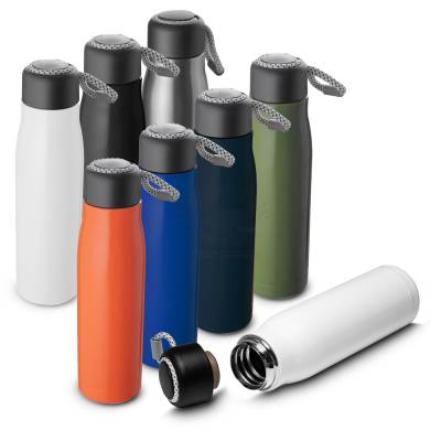 Garrafa Térmica de Aço Inox 550ml com Tampa Plástica e Alça de Corda Personalizada