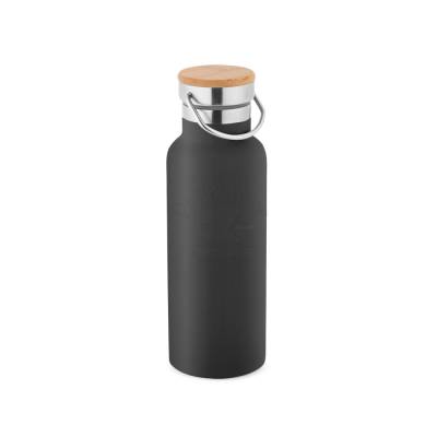 Garrafa Térmica de Aço Inox 570 ml com Tampa de Bambu e Alça Personalizada