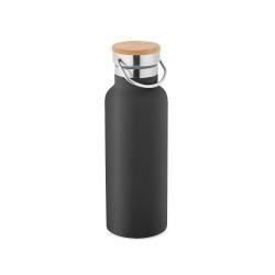Garrafa Térmica de Aço Inox 570 ml com Tampa de Bambu e Alça Personalizada