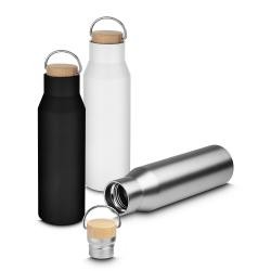 Garrafa Térmica de Aço Inox 600ml com Tampa de Bambu Personalizada