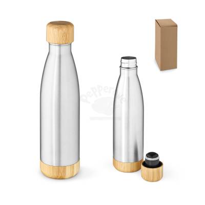 Garrafa Térmica de Aço Inox 800ml com Tampa e Base de Bambu Personalizada
