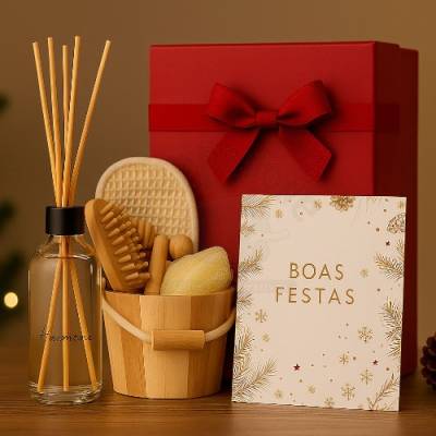 Kit Boas Energias com Difusor de Ambiente, Kit Banho e Caixa para Presente Personalizado
