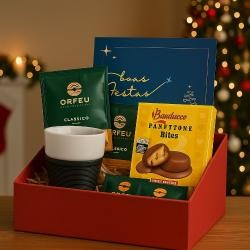 Kit Café e Panetone Com Copo, Sachês e Cartão Personalizado