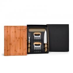 Kit Churrasco 5 Peças com Tábua de Bambu e Acessórios de Aço Inox Personalizado