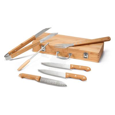 Kit Churrasco 6 Peças com Maleta de Bambu Personalizado