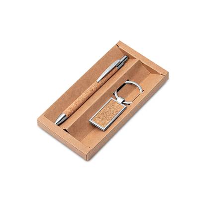 Kit Ecológico com Caneta de Cortiça e Chaveiro de Metal Personalizado