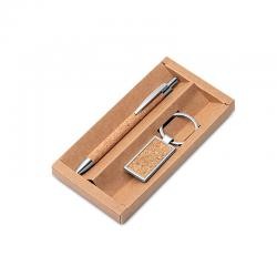 Kit Ecológico com Caneta de Cortiça e Chaveiro de Metal Personalizado