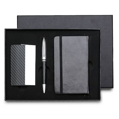 Kit Escritório 3 Peças com Porta-Cartão, Caneta e Bloco de Anotações Personalizado