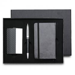 Kit Escritório 3 Peças com Porta-Cartão, Caneta e Bloco de Anotações Personalizado