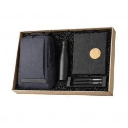 Kit Escritório 4 Peças com Mochila, Garrafa Térmica, Caderno e Estojo com Canetas Metálicas Personalizado