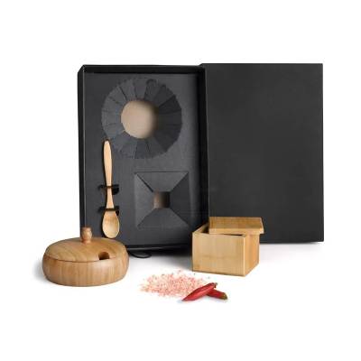 Kit Farinheira e Saleiro em Bambu com 3 Peças Personalizado