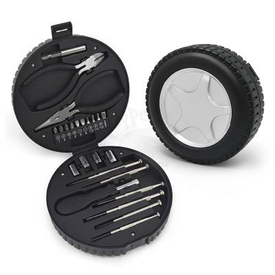 Kit Ferramentas em Formato de Pneu com 9 Chaves e 4 Bocais Personalizado
