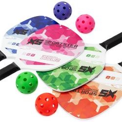Kit Pickleball 6 Peças com 2 Raquetes de Madeira e 4 Bolas Personalizado