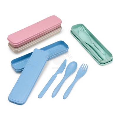 Kit Talheres de Palha de Trigo 3 Peças com Estojo Personalizado