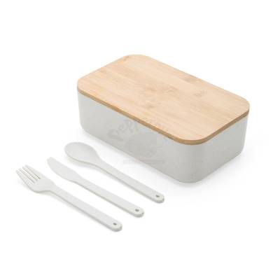 Marmita de Fibra de Trigo 1L com Talheres e Tampa de Bambu Personalizada