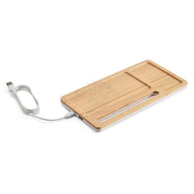 Organizador de Mesa em Bambu com Carregador Wireless e Hub USB Personalizado