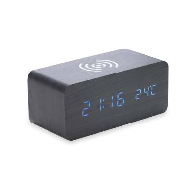 Relógio de Mesa Digital com Carregador por Indução em MDF Personalizado