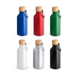 Squeeze de Alumínio Reciclado 400ml com Tampa de Bambu e Mosquetão Personalizado